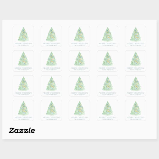 Waterverf Kerstboom Grandmillennial Vierkante Sticker (Vel)
