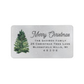 Waterverf kerstboom grijs retouradres etiket (Voorkant)