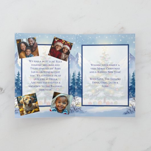 Waterverf kerstboom in de bergen Foto Feestdagen Kaart (Binnen)