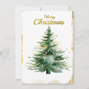 Waterverf kerstboom in goud en groen feestdagenkaart