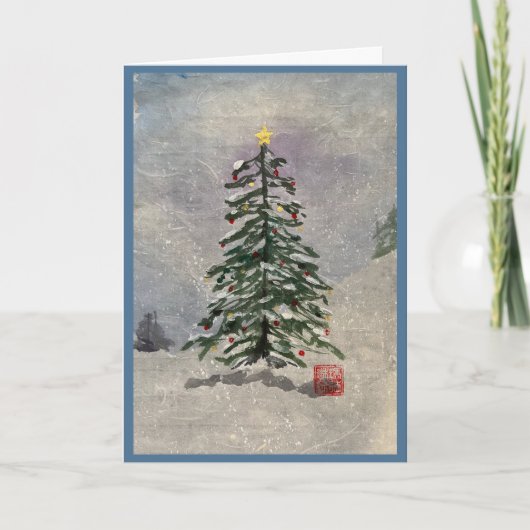 Waterverf Kerstboom in Sneeuw Kaart 5x7 (Voorkant)