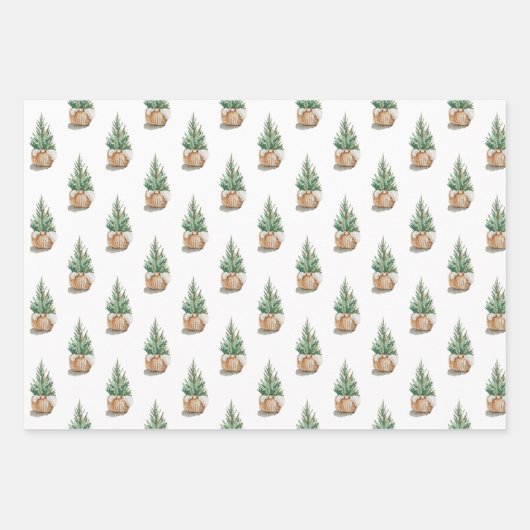 Waterverf kerstboom inpakpapier vel (Voorkant 2)