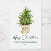 Waterverf kerstboom kalligrafie inkt mini wijn etiket (Enkel label)