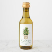 Waterverf kerstboom kalligrafie inkt mini wijn etiket (Voorkant)