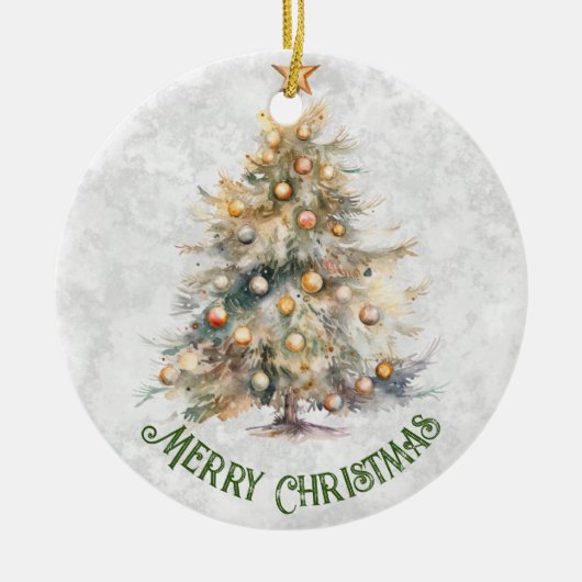 Waterverf kerstboom keramisch ornament (Voorkant)
