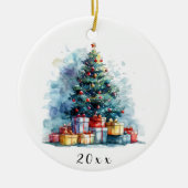 Waterverf kerstboom keramisch ornament (Voorkant)