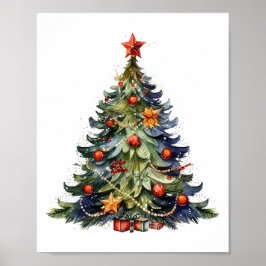 Waterverf kerstboom, kerstcadeaus poster