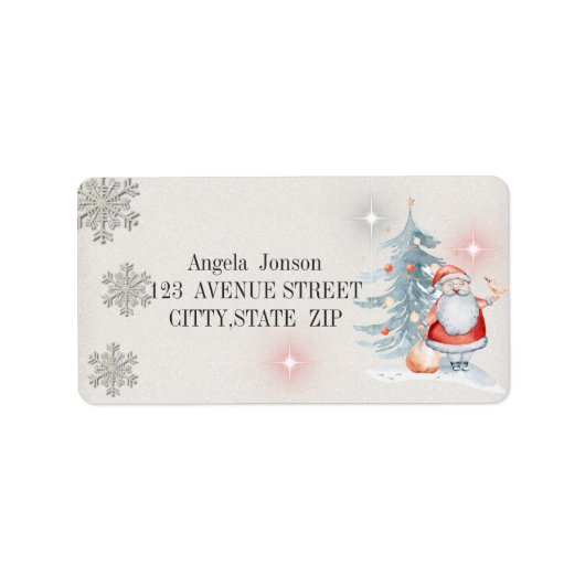 Waterverf kerstboom, kerstman etiket (Voorkant)