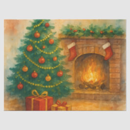 Waterverf Kerstboom & Koele Haard Vrolijke Feestda Tissuepapier