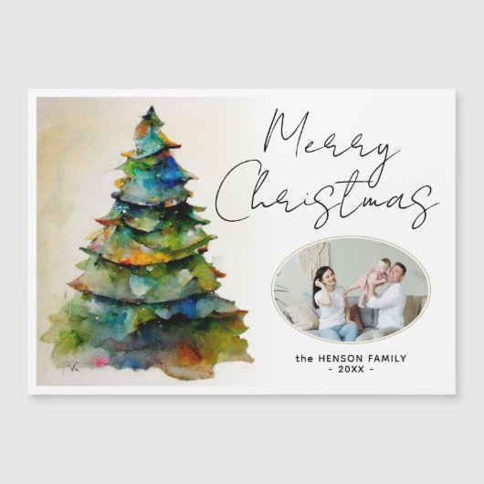 Waterverf kerstboom Kunstfoto Magnet (Voorkant)
