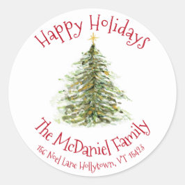 Waterverf kerstboom Label