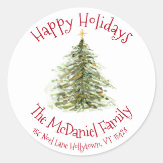 Waterverf kerstboom Label