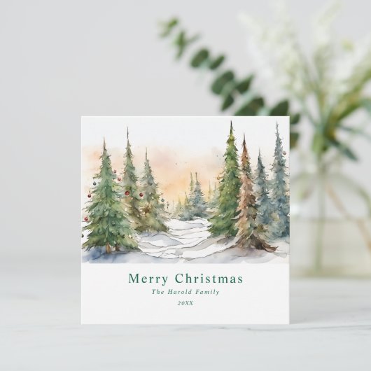 Waterverf Kerstboom Landscape Art Custom Feestdagenkaart (Staand voorkant)