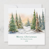 Waterverf Kerstboom Landscape Art Custom Feestdagenkaart (Voorkant)