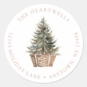 Waterverf Kerstboom Mand Retouradres Ronde Sticker (Voorkant)