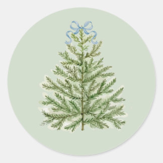 Waterverf kerstboom met blauwe boog ronde sticker