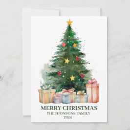 Waterverf kerstboom met cadeaus feestdagenkaart