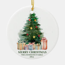 Waterverf kerstboom met cadeaus