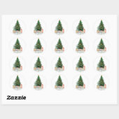 Waterverf kerstboom met cadeaus ronde sticker (Vel)