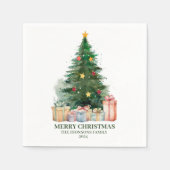 Waterverf kerstboom met cadeaus servet (Voorkant)