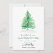 Waterverf kerstboom met gouden sneeuw uitnodigen kaart (Voorkant)