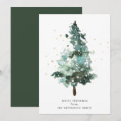 Waterverf kerstboom met gouden spugen feestdagenkaart (Voorkant / Achterkant)