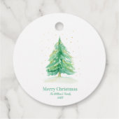 Waterverf kerstboom met goudsneeuw bedankjes labels (Achterkant)