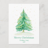 Waterverf kerstboom met goudsneeuw briefkaart (Voorkant)