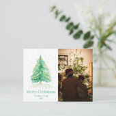 Waterverf kerstboom met goudsneeuw feestdagenkaart (Staand voorkant)