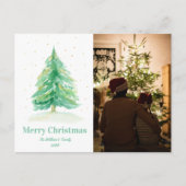Waterverf kerstboom met goudsneeuw feestdagenkaart (Voorkant)
