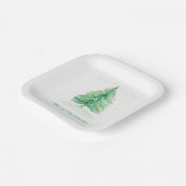 Waterverf kerstboom met goudsneeuw papieren bordje (Gebogen)