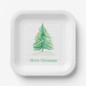 Waterverf kerstboom met goudsneeuw papieren bordje (Voorkant)