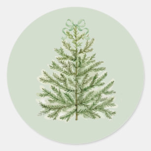 Waterverf kerstboom met groene boog ronde sticker