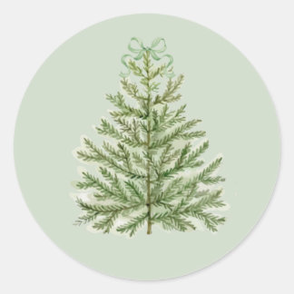Waterverf kerstboom met groene boog ronde sticker