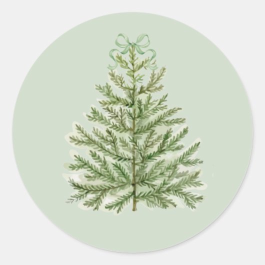 Waterverf kerstboom met groene boog ronde sticker (Voorkant)