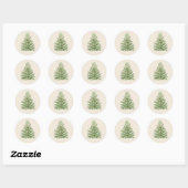 Waterverf kerstboom met groene boog ronde sticker (Vel)