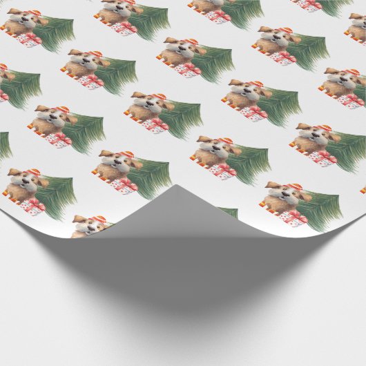 Waterverf kerstboom met hond cadeaupapier (Hoek)