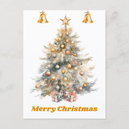 Waterverf kerstboom met jingle bells, briefkaart
