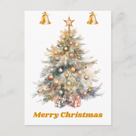 Waterverf kerstboom met jingle bells, briefkaart (Voorkant)
