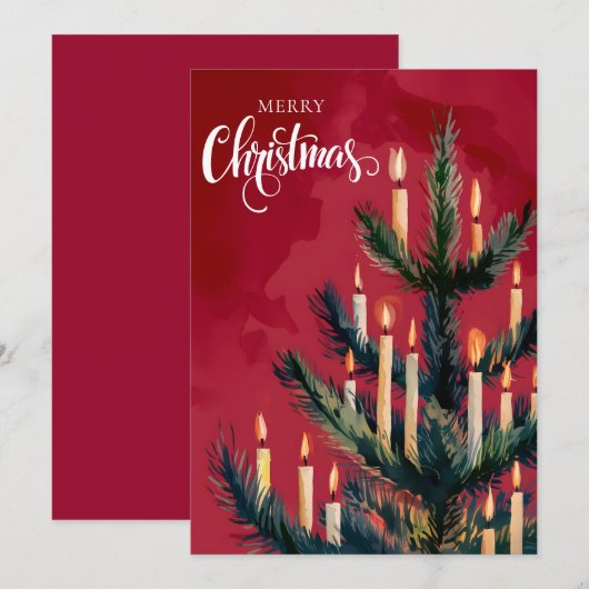 Waterverf kerstboom met kaarsjes feestdagenkaart (Voorkant / Achterkant)