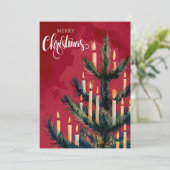 Waterverf kerstboom met kaarsjes  feestdagenkaart (Staand voorkant)