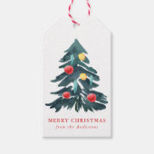 Waterverf kerstboom met Ornamenten feestdag Cadeaulabel (Voorkant)