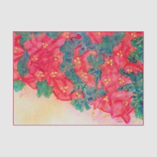 Waterverf kerstboom met Poinsettias Tissuepapier (Voorkant)