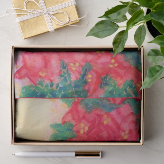 Waterverf kerstboom met Poinsettias Tissuepapier (Geschenk)