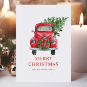 Waterverf kerstboom met rode vrachtwagen feestdagen kaart