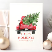Waterverf  kerstboom met rode vrachtwagen feestdagen kaart