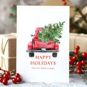 Waterverf  kerstboom met rode vrachtwagen feestdagen kaart