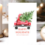 Waterverf  kerstboom met rode vrachtwagen feestdagen kaart<br><div class="desc">Waterverf  Red Truck Kerstboom Happy Holiday Kaart. Dit stijlvolle ontwerp is voorzien van een  rode vrachtwagen met een kerstboom. Pas dit douaneontwerp met uw eigen tekst aan.</div>