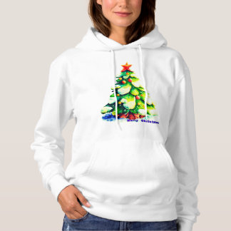 Waterverf kerstboom met sneeuw hoodie