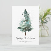 Waterverf kerstboom met spaarpjes feestdagenkaart (Staand voorkant)